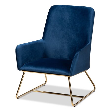 Baxton Studio Sennet Navy Blue Velvet Upholstered Gold Finished Armchair 160-9910